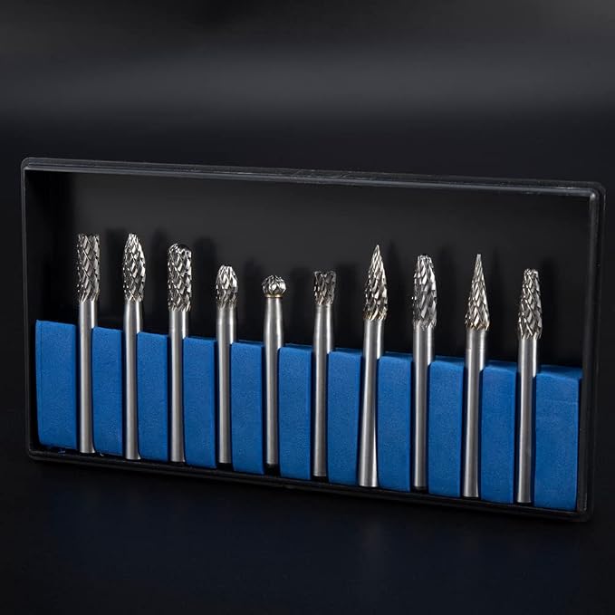 HIDOTOL Carbide Burr Set 10PC 1/4" Shank – 6mm Tungsten Double Cut Carbide Rotary Burr Set for Metal and Wood Carving, Grinding, Polishing, Engraving, Drilling.