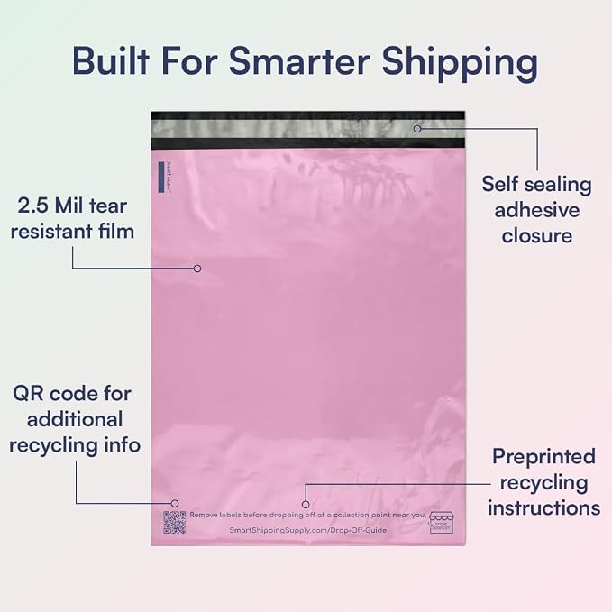 300 Count, 12x15.5 inch 100% Recycled Poly Mailers Eco Friendly Packaging Envelopes Supplies Mailing Bags 2.5 Mil Thick - SMART Mailer