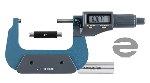 Accusize Industrial Tools 2-3''/50-75mm by 0.00005'' 2 Keys Electronic Digital Outside Micrometer, Md71-0003 | 2-Key Electronic Digital, Carbide-Tipped, Data Output, 0.00005 in Resolution