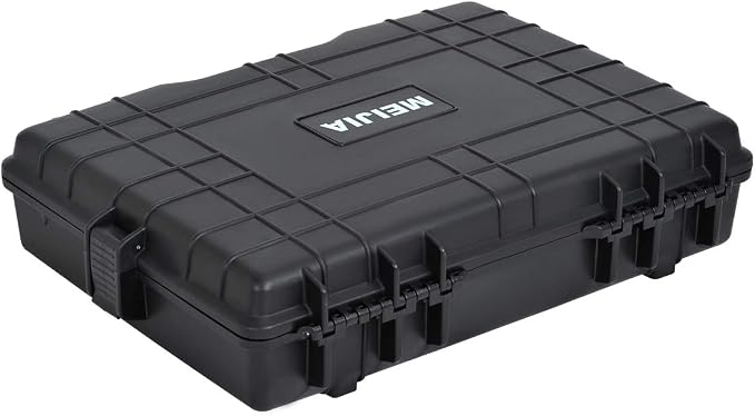 MEIJIA Waterproof Hard Camera Case,Hard Laptop Case,Hard Case with Customized Fit Foam Included, Elegant Black,Fit for computers,camera,lens (21.62"X17.25"X4.87")