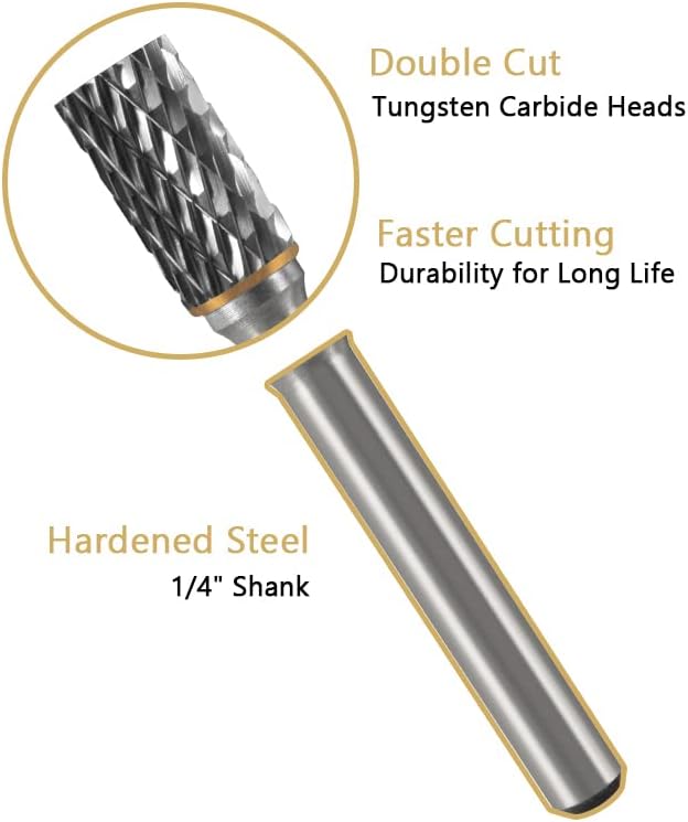 HIDOTOL Carbide Burr Set 1/4" Shank 10PC Tungsten Double Cut Carbide Rotary Burr Set for Metal and Wood Carving, Grinding, Polishing, Engraving, Drilling in Sturdy Round Case.