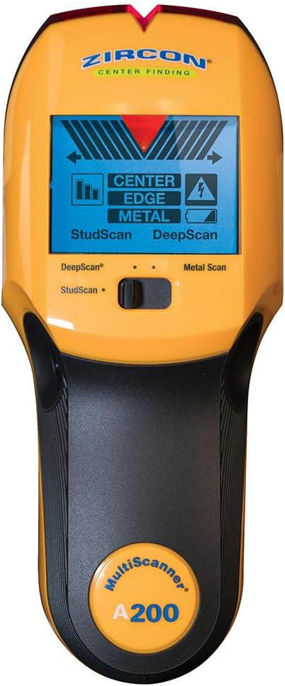 Zircon MultiScanner A200 with Bonus Mini Pocket Level – Electronic Wall Scanner Stud Finder & Metal Detector with Live AC Wire Detection, SpotLite Pointer, ACT Auto-Correcting Technology