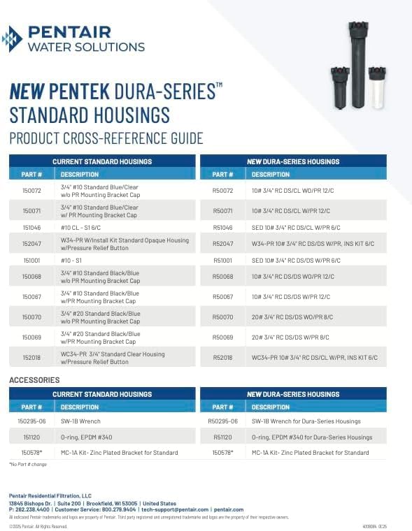 Pentair Pentek R50071 Dura-Series Standard Water Filter Housing, 3/4" NPT #10 Clear Sump with Mounting Cap and Pressure Relief Button, 10-Inch, Slate/Clear