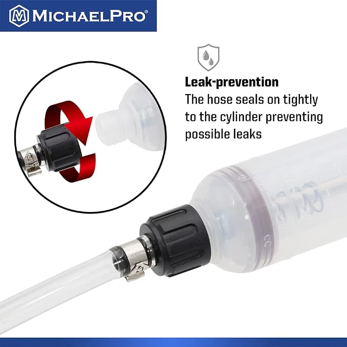 MichaelPro Fluid Extractor and Oil Pump for Oil Transfer, 200cc Fluid Pump Syringe to Extract and Refill, Anti-Leak Cap, Transparent Cylinder & Clear Markings for Intuitive Liquid Changing - MP009082