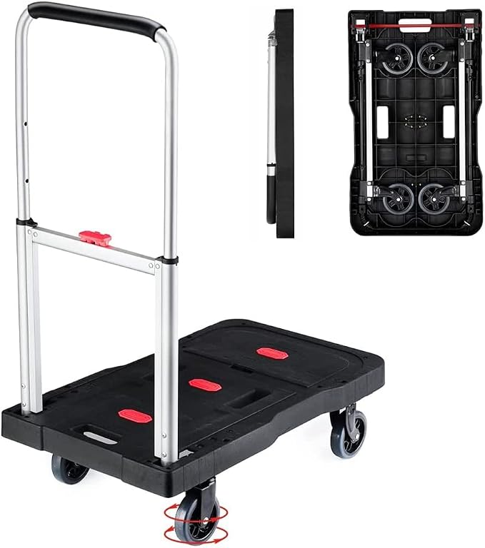 Folding Hand Truck Platform Truck 330 Lb Heavy Duty Dolly Cart | Fully Folded Push Cart, Portable Trolley Utility Cart for Easy Storage, Garage Moving Shopping Home Office