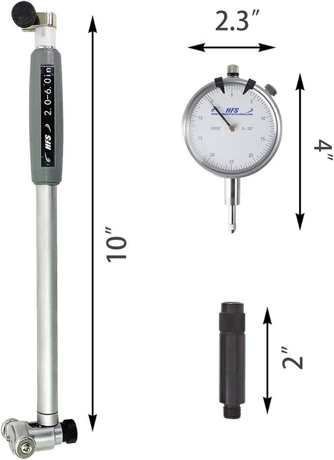 HFS(R) Dial Indicator Bore Gage Set - 0.0005" Graduation (2"-6" Range)