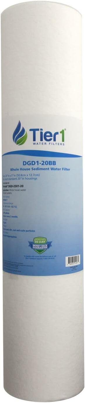 Tier1 1 Micron 20x4.5 Water Filter | Spun Wound Polypropylene Whole House Cartridge | Replacement for Pentek DGD-2501-20, 155360-43, P1-20BB | Fine Sediment & Rust Filtration | 4.5 x 20 Water Filter