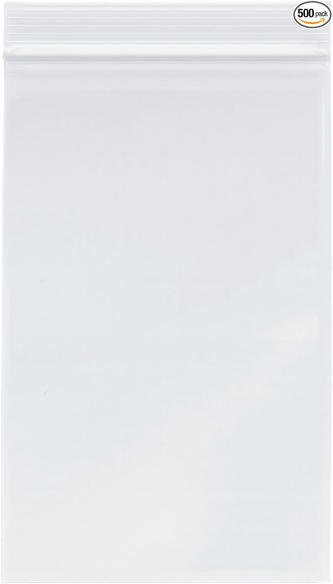 Plymor 5" x 8" (Pack of 500), 4 Mil Heavy Duty Zipper Reclosable Plastic Bags