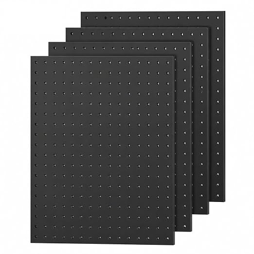 LiSHELF 4 Pack Metal Pegboard Panels, 12 x 24 Inch Heavy Duty Wall Peg Board Organizer, Modular Tool Storage Board for Garage, Workshop, Craft Room, Kitchen