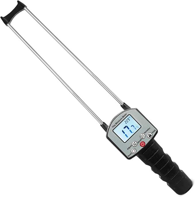 Digital Hay Moisture Meter Tester, Portable Hay Moisture Meter Tester with 12" Probe with LED Warning & Automatic Temperature Compensation for Forage and Alfalfa,Hay Moistures Testing