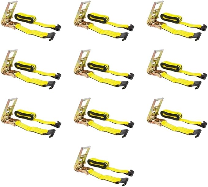 Mytee Products Ratchet Tie-Down Straps with Flat Hooks, 3" x 30' Ratchet Straps Yellow | 15,000 Lbs Breaking Strength | TieDown Ratchet Straps for Flatbed, Truck, Trailers Pickup (10 Pack)