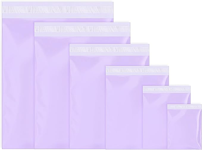 Outus 240 Pcs Poly Mailers Variety Size Pack Mailing Shipping Bags Assorted Sizes Shipping Envelopes Self Adhesive Waterproof and Tear Proof Packaging Bags for Clothing Book Gift(Purple,6 Sizes)