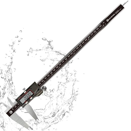 KETOTEK Digital Caliper, 12 Inch/300mm Vernier Caliper Measuring Tool with Stainless Steel, IP54 Splash Proof, Electronic Micrometer LCD Screen Auto-Off, Inch/Millimeter Conversion for 3D Printing