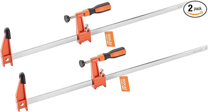 VEVOR Bar Clamps for Woodworking, 2-Pack 24 inch Opening, Lockable F-Clamp with 600 lbs Load Limit, 2-1/2 inch Depth, Cast Iron and Carbon Steel, Easy to Use, Wood Clamps for Woodworking Metal Working