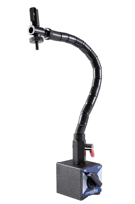Accusize Industrial Tools - 176 lb Flexible Magnetic Base for Industrial Precision Indicators, P900-S304 | On/Off Switch, V-Groove Bottom, 12" Flexible Arm, M8 x 1.25 mm Tapped Hole
