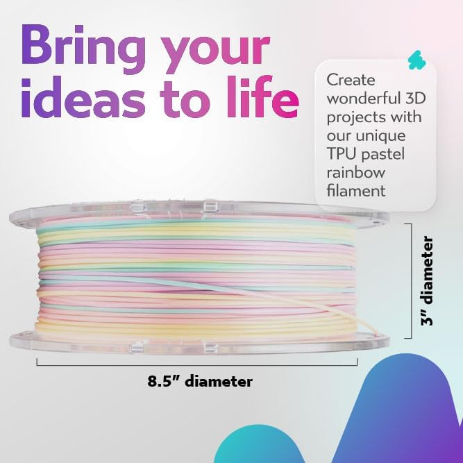 TPU Filament 1.75mm 1kg Rainbow 3D Printer Filament - Pastel Rainbow TPU