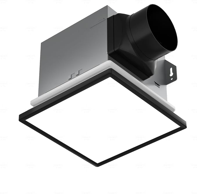 Tech Drive Bathroom Fan with Light And Night Light,80 CFM,4 Inch Duct | 1000lm Dimmable 5CCT LED Light, HVI and Energy Star Certified, Decorative Black Trim, Easy to Install