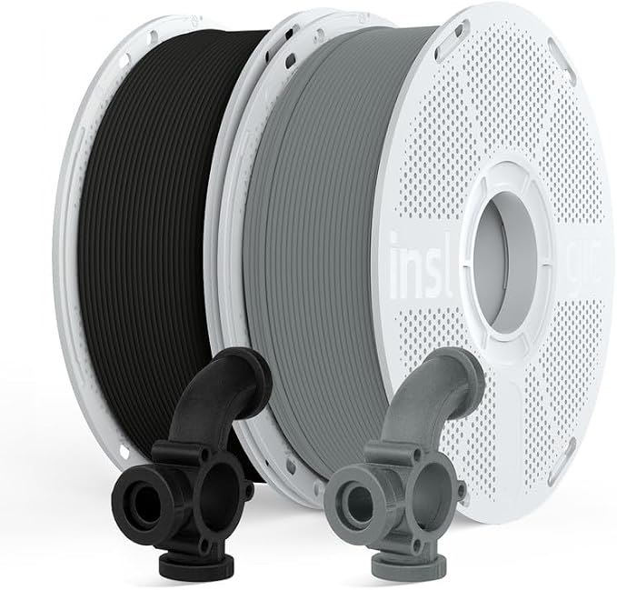 Inslogic PA6-GF25 Nylon Filament Reinforced with Glass Fiber 1.75mm, High-Temp 3D Printing Material, 1kg×2 Spool Filament, Tough & Heat-Resistant, for Industrial FDM Printers (Black+Grey)