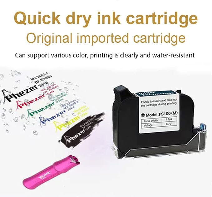 Phezer Upgraded Mini Inkjet Printer for Flat and Curved Surface PC11 Plus, 25 Languages & Quick-Drying Ink Cartridge, Portable Pocket Marking Device for Date Time Barcode Logo Qrcode Batch Number