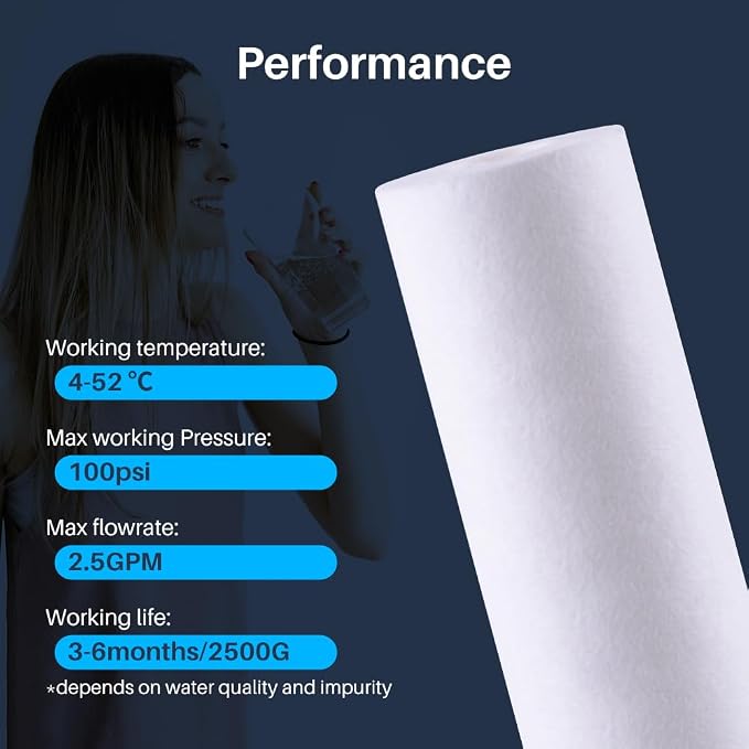 CFS – 10 Pack Polypropylene Sediment Water Filter Cartridges Compatible with GE GXWH20S Models – Remove Bad Taste – Whole House Replacement Filter Cartridge – 5 Micron – Universal 10" Cartridge