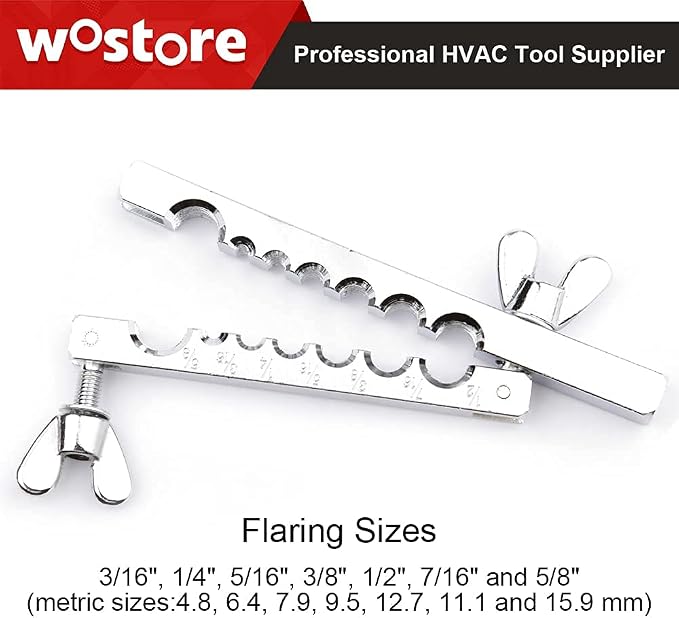 Wostore Double Flaring Tool Kit for 45° Single Double Flares with 7 Adapters, Brake Flare Tool with Tube Cutter Deburring Tool for Copper Brake Line, Hydraulic System, Copper Tubing Flare Kit