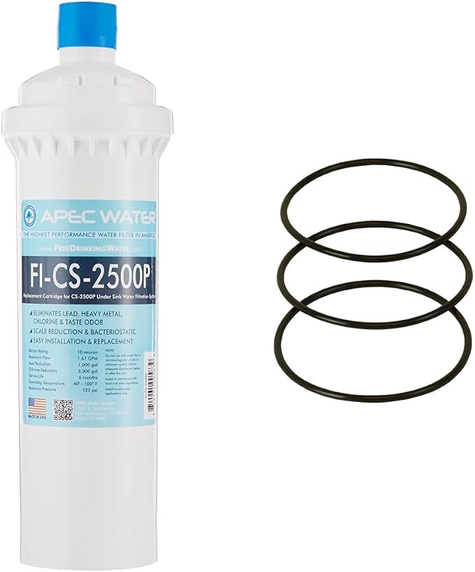 FI-CS-2500P Replacement Filter for CS-2500P Water Filtration System & SET 3 Pcs 3.5" O.D. Replacement O-Ring For Reverse Osmosis Water Filter Housings, Black, O-RING-SET