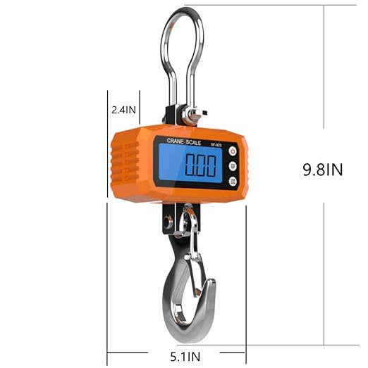 Klau 1000 kg 2000 lb Digital Crane Hanging Scale, Orange | Industrial Heavy Duty, Smart Hoist, For Home Farm Factory Hunting