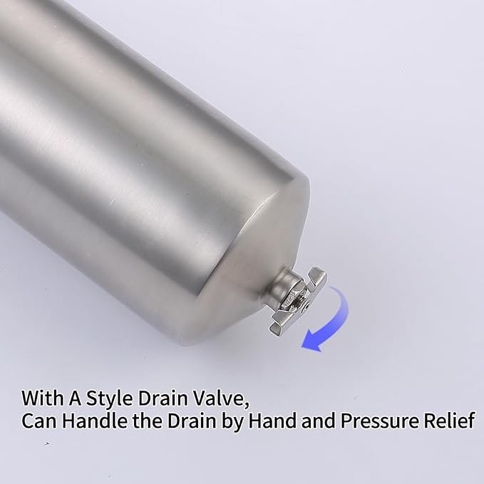 NSF/ANSI 42 Stainless Steel Whole House Water Filter Housing, 10" x 2.5" Sediment Water Filter System for Heavy Duty, Well & City Water, 3/4" NPT Port, Drain Valve Style A(Wing)