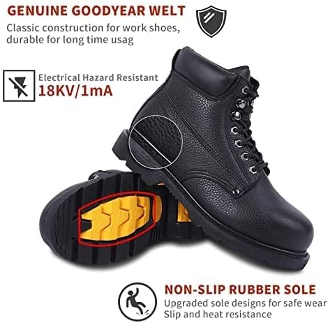 Work Boots for Men, Steel Toe, Leather, Oil, Slip and Heat Resistant Heavy Duty Wide Industrial & Construction Safety Boots, US 7-17 M & W