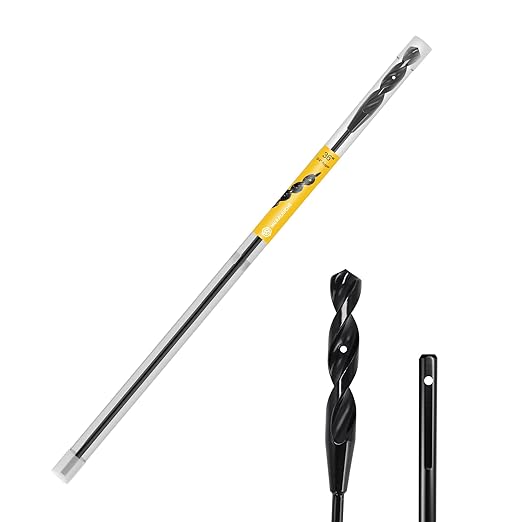 36" High-Speed Steel Installer Drill Bit for Pulling Wires & Drilling Nails in Walls, Ceilings, Sidewalks, 1/2" Cutting Head, 118° Split Point, 3/16" 3-Flat Shank for Wood, with Storage Tube