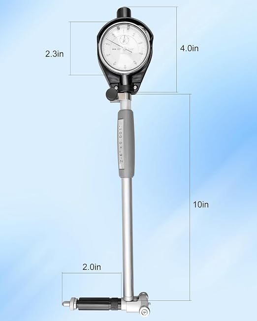 Dial Bore Gauge Set 2" - 6" (50-160mm) Dial Indicator Bore Gauge Range 0.001" Precision, Industrial Deep Engine Cylinder Measuring Tool with Carbide Anvils and Jewel Bearing, Silver Grey