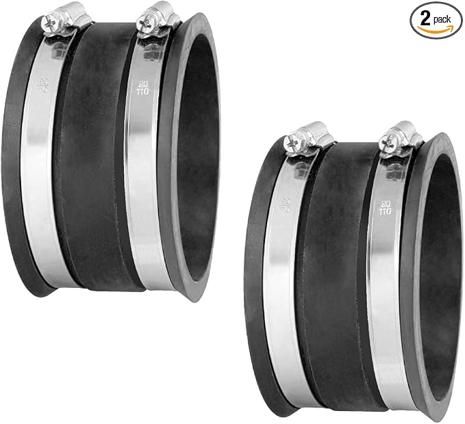POWERTEC 70149-P2 4 Inch Dust Control Flex Cuff with Steel Hose Clamps, Hose Connector Rubber Cuff Coupler for Woodworking Dust Collection Fittings, Dust Collector Accessories & Machinery, 2 pack
