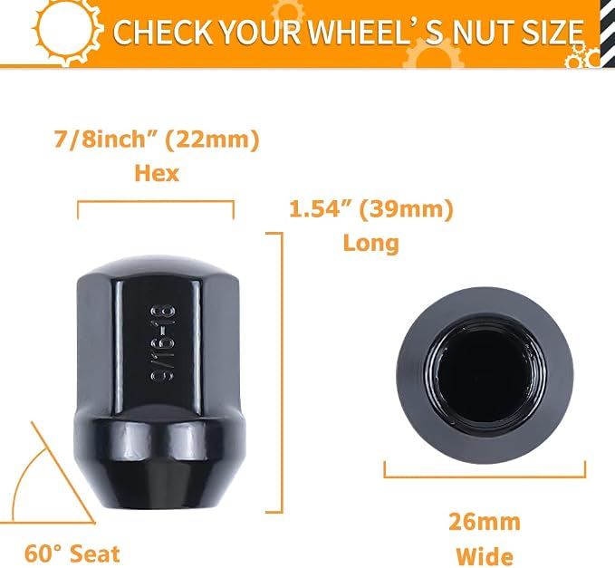 MIKKUPPA 20pcs 9/16-18 OEM Lug Nuts, Replacement for 2006-2010 Dodge Dakota, 2004-2009 Durango, 2002-2010 Ram 1500 Factory Wheels, One-Piece Black Large Acorn Seat