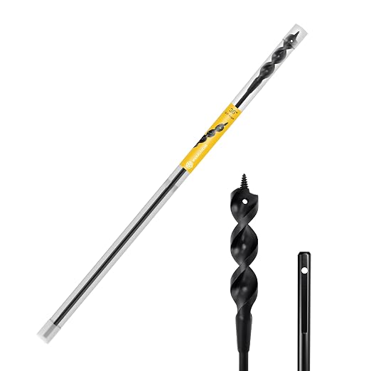 HUAALIUCHE 36" Flexible Installer Drill Bit for Pulling Wires in Walls, Ceilings, and Sidewalks, 3/4" Auger with Screw Point & Fish Eye, 1/4" 3-Flat Shank for Wood & Conduits, with Storage Tube