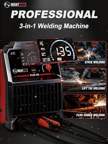 BESTMIG 145A 4-in-1 Multi-Process Welder, 110V/220V MIG/TIG/MMA/Stick Welding Machine, Gas & Gasless Flux Core Welder with Synergy IGBT Inverter, Includes Welding Helmet & Gloves