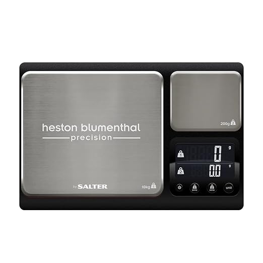 Heston Blumenthal Dual Platform Precision Scale by Salter, 10kg Capacity, Ultimate Accuracy Platforms, Easy-to-Read Digital Display, Measures Metric and Imperial Weight, Aquatronic Feature - Black