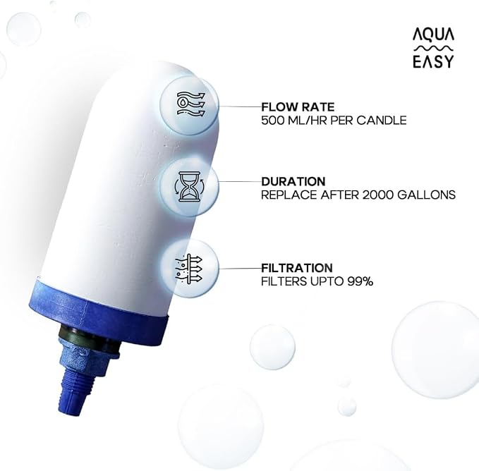 AquaEasy 4 Inch Ceramic Water Filter Candles (Pack of 4) Replacement Filter for Gravity water filtration system | Household Water Bucket Filtration System | Suits all major brands |
