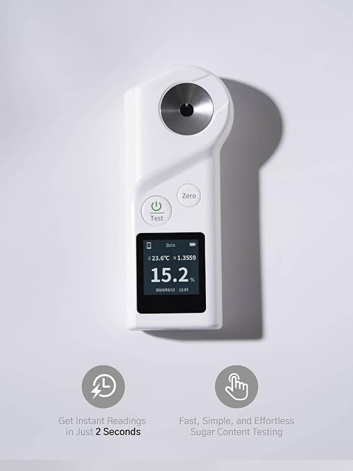 Digital Brix Refractometer – 0-35% Range, ±0.1% Precision, Waterproof & Rechargeable – for Juices, Fruits, Beverages & Food Applications