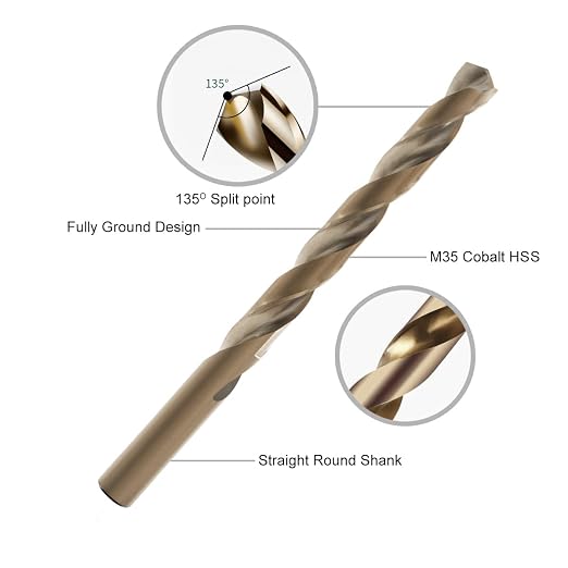 GMTOOLS 15Pcs Cobalt Drill Bit Set, M35 HSS, 135 Degree Tip, Twist Jobber Length Drill Bit Kit for Hardened Metal, Cast Iron, Stainless Steel, Plastic and Wood, with Indexed Storage Case 1/16"-3/8"