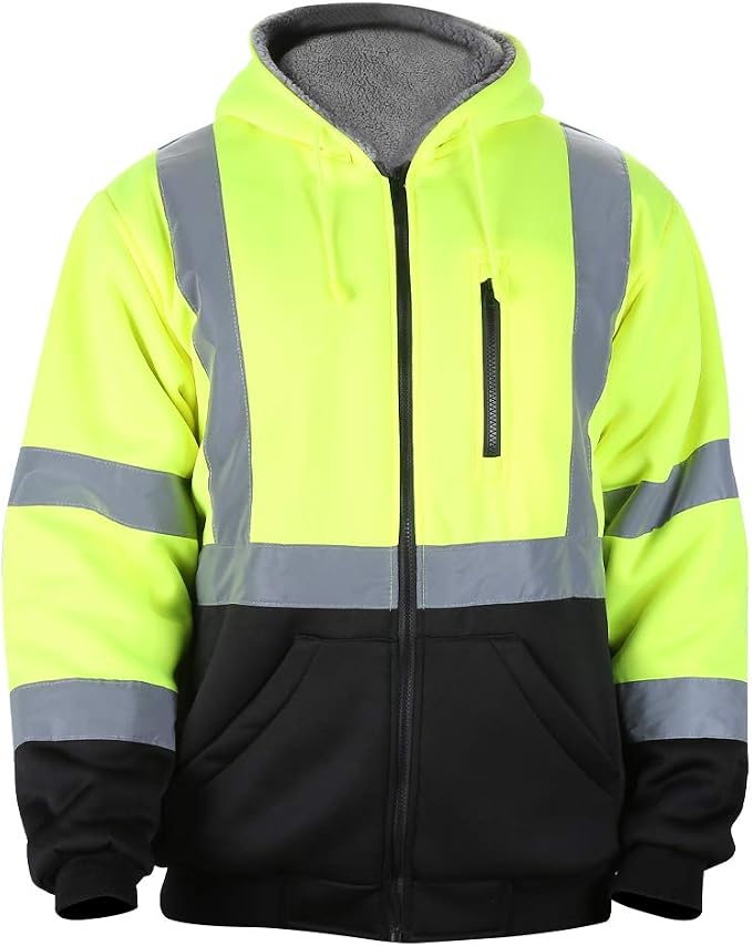 VENDACE Men's ANSI Class 3 High Vis Safety Reflective Sweatshirt Wool Fleece Zipper Jacket Hoodie with Black Bottom(Yellow,3XL)