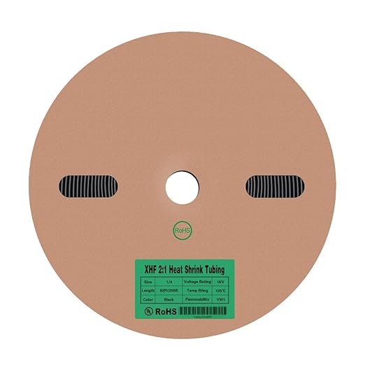 XHF UL Listed 55 FT 1/4" Heat Shrink Tubing Roll 2:1,Electrical Industrial Shrink Tube for Wire Insulation, RoHS Compliant Black
