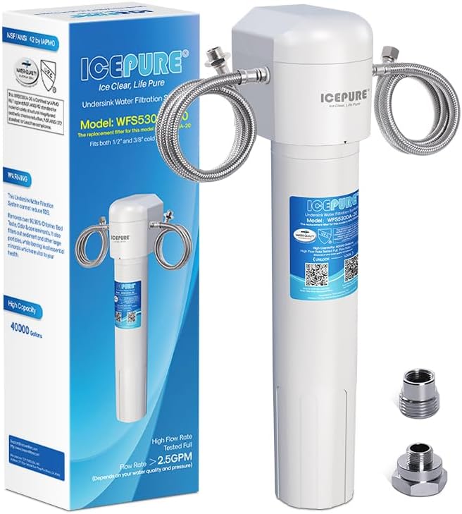 ICEPURE 21" WFS5300A 5 Years Under Sink Water Filtration System, 40000 Gallons NSF/ANSI CAN372 & 42 Certified, Direct Connect Drinking Faucet, Removes Chlorine, Odor, Heavy Metals