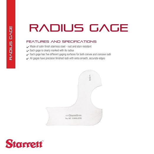 Starrett Individual Radius Gage for Both Convex and Concave Radii - Ideal for Carpenters and Constructions - Stainless Steel, 1/2" Radius Gage, Inch Reading - 167-1/2
