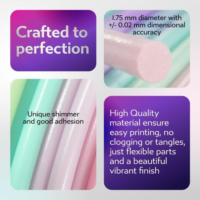 TPU Filament 1.75mm 1kg Rainbow 3D Printer Filament - Pastel Rainbow TPU