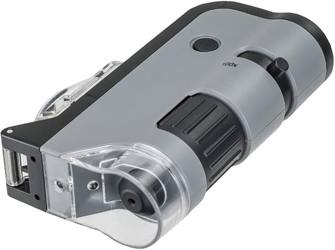 Carson MicroFlip 100x-250x, LED UV Pocket Microscope with Smartphone Clip, STEM Education (MP-250)