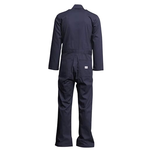 Lapco FR CVEFR7NY-MED RG Flame Resistant Economy Coveralls, 100% Cotton Twill with Moisture Management, HRC 2, NFPA 70E, 7 oz, Medium Regular, Navy