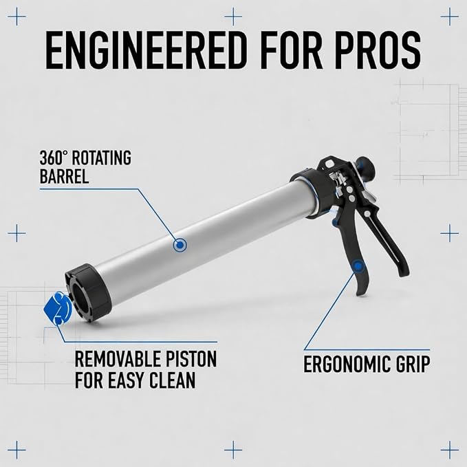 Heavy Duty Caulking Gun | 12:1 Manual Caulk Gun | 20oz Sausage Foil Pack Cartridges 600ml | No Drip Professional Calking for Painters, DIYers, Automotive, Contractors