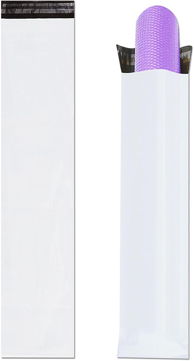 Unique Poly Mailers 8x30 Inch 50 Pack Envelopes Bag for Long Items,White Self Sealing Waterproof Mailing Shipping Bags