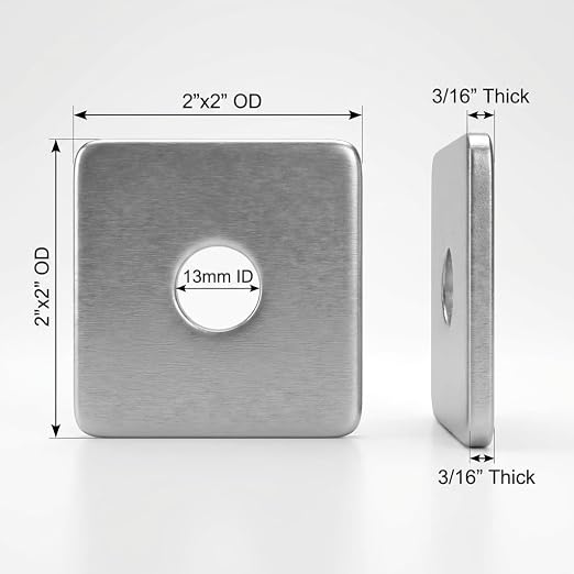 QWORK 50-Pack Galvanized Square Washers Plate – 1/2" ID, 2x2 OD, 3/16" Thickness, Anti-Loosening Plate Fastener for Construction and Industrial Equipment
