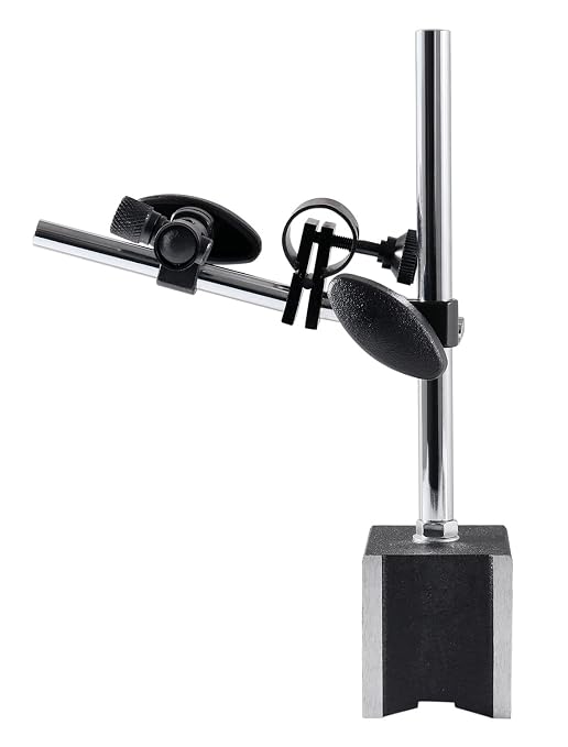 Accusize Industrial Tools 110 lbs Magnetic Base for Industrial Precision Indicators, with Fine Adjustment in Strong Cardboard Box, P900-S301 | On/Off Switch, V-Groove Bottom, M8 x 1.25 mm Tapped Hole, 2.28" x 1.96" x 2.16"